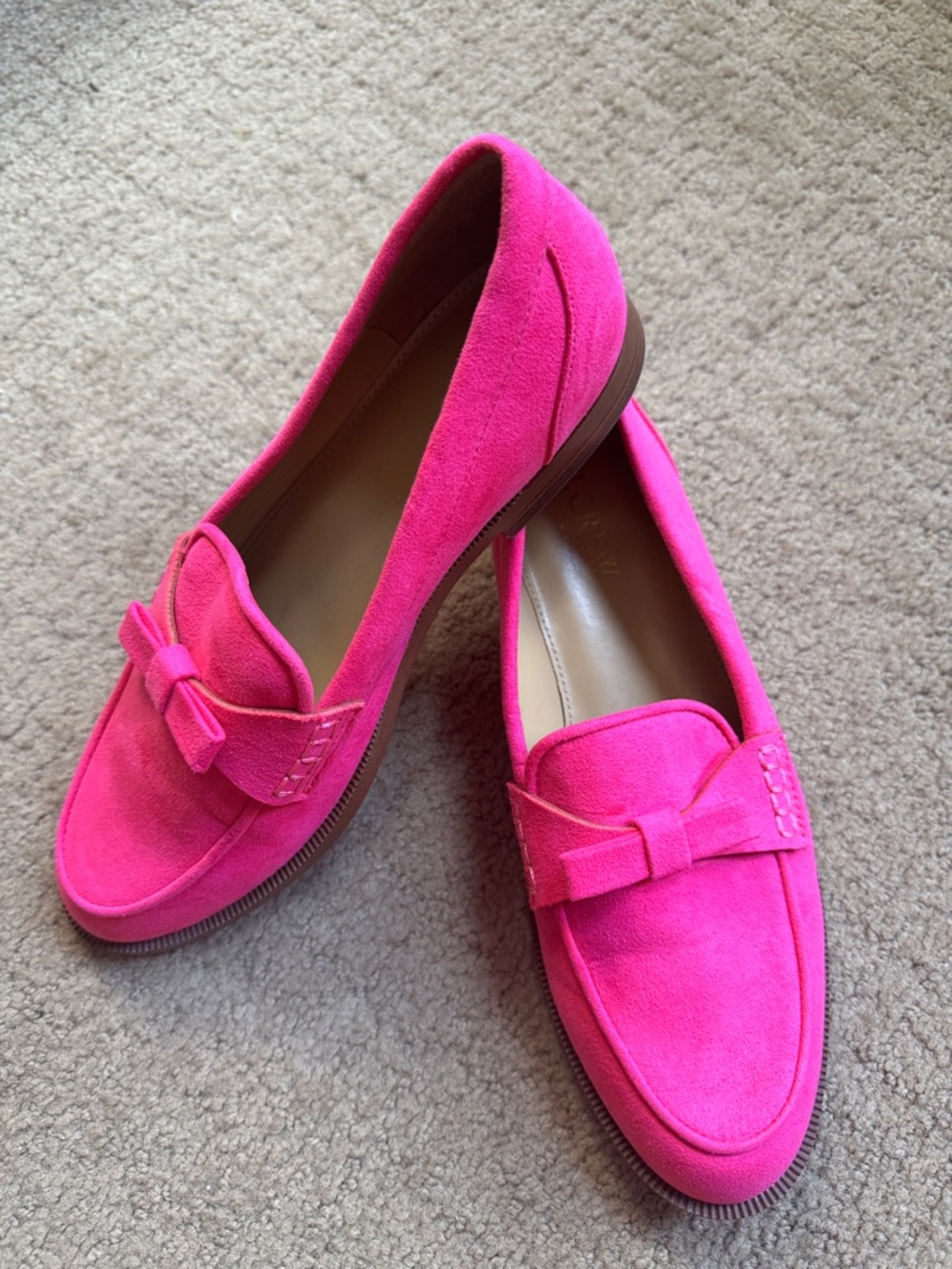 J. Crew Vibrant Pink Suede Bow Loafers